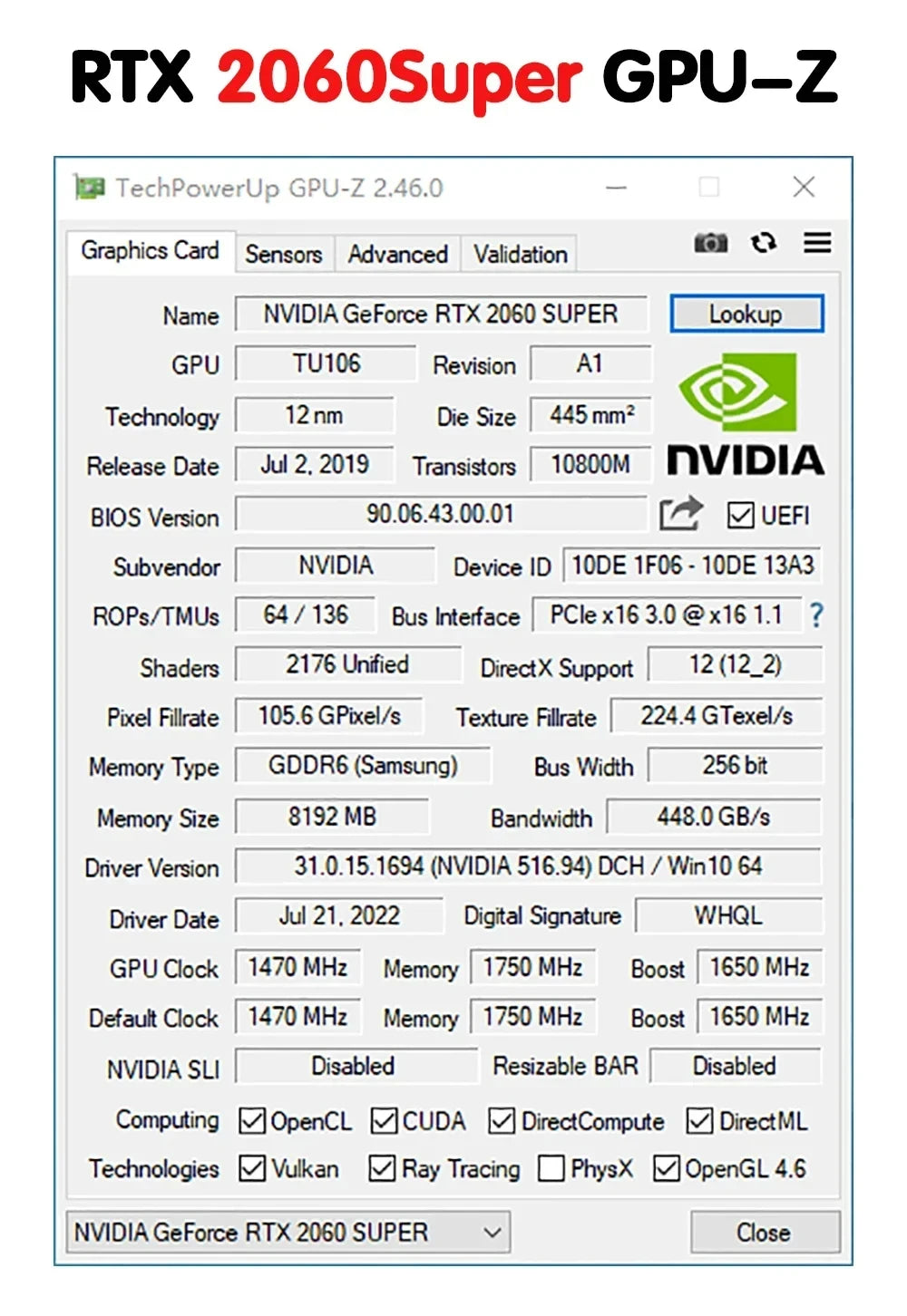 USED RTX 2060 Super 8GB Graphics Card Placa De Video GDDR6 256Bit GPU PCI-E 3.0x16 rtx 2060 super 8gb Gaming Card RGB Lighting