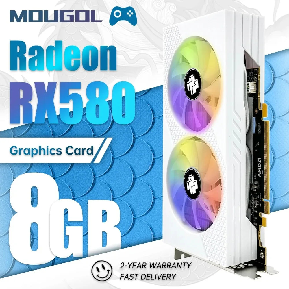 USED MOUGOL RX580 8GB Graphics Card 8Pin GDDR5 256Bit PCI Express 3.0 ×16 GPU Radeon Gaming Video Card DP HDMI