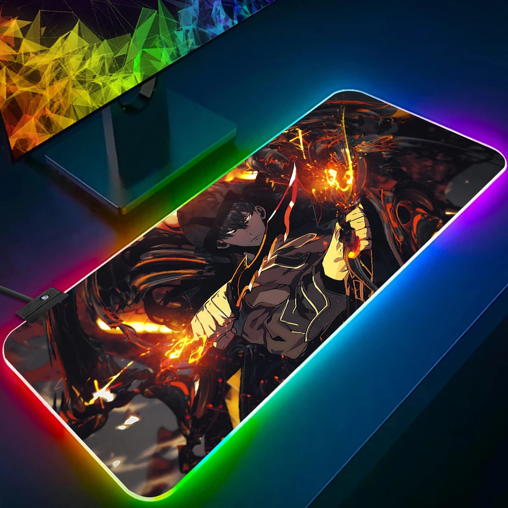 Solo Leveling Shadow King RGB Pc Gamer Keyboard Mouse Pad Mousepad LED Glowing Mouse Mats Rubber Gaming Computer Mausepad