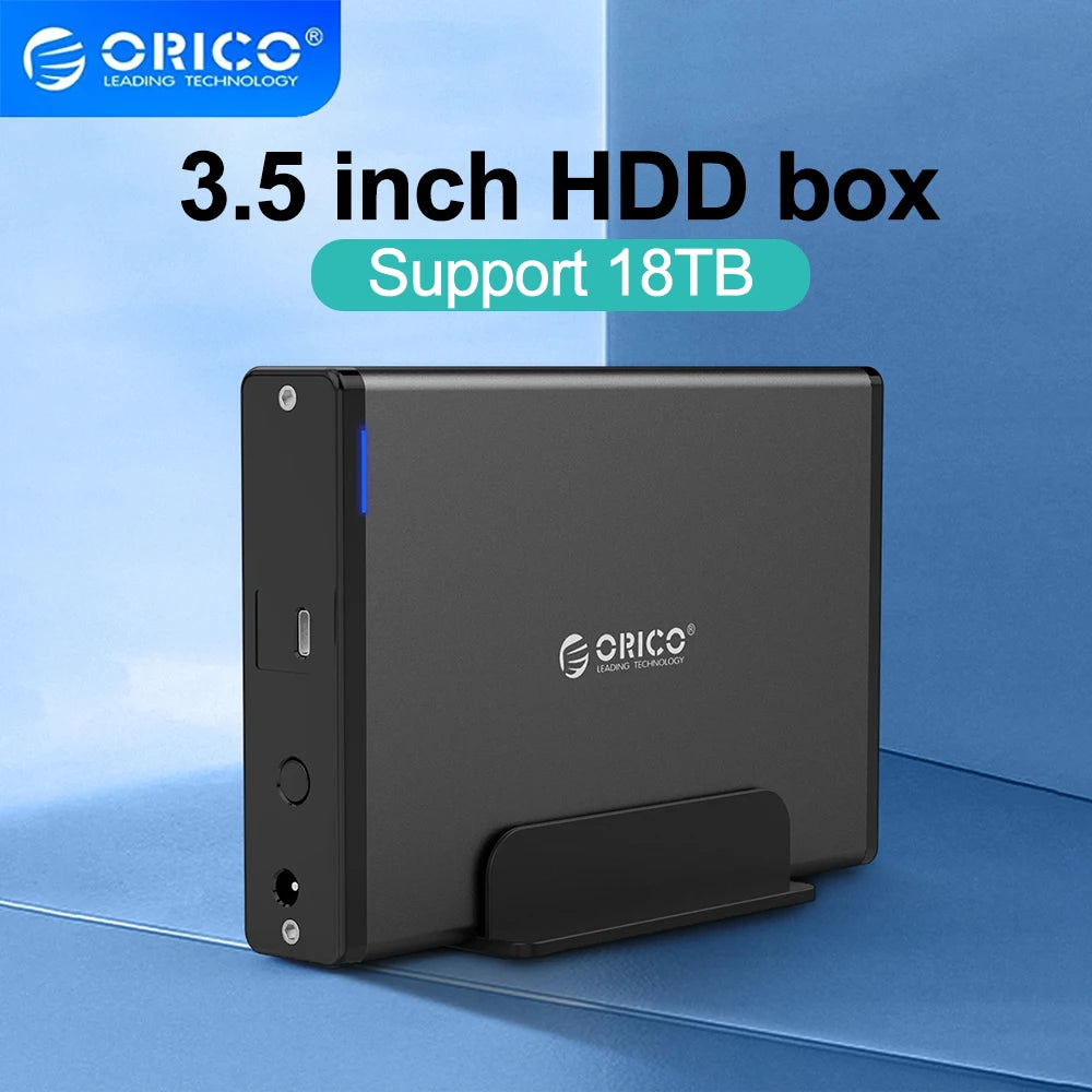 ORICO 3.5" HDD Case SATA to USB C 6Gbps External Hard Drive Case for 3.5 inch HDD Enclosure with 12V Power Adapter for PC Laptop