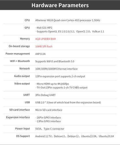 Orange Pi Zero 3 4GB Ram Single Board Computer Allwinner H618 Chip Wifi-BT5.0 LPDDR4 Gigabit Orange Pi Zero3 Development Board