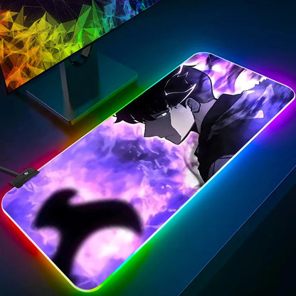 Solo Leveling Shadow King RGB Pc Gamer Keyboard Mouse Pad Mousepad LED Glowing Mouse Mats Rubber Gaming Computer Mausepad