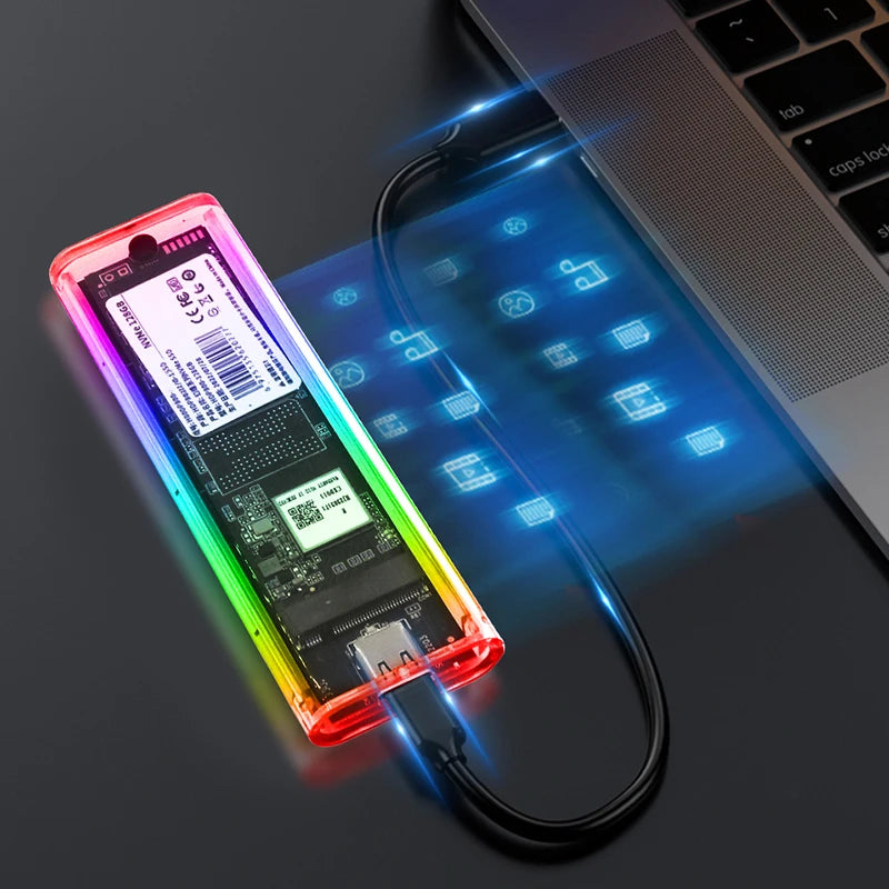 RGB M.2 NVME PCIe NGFF SATA Dual Protocol SSD Case Clear USB Type C 10Gbps PCI-E M2 SSD External Enclosure Hard M/B Key Disk Box