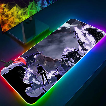 Solo Leveling Shadow King RGB Pc Gamer Keyboard Mouse Pad Mousepad LED Glowing Mouse Mats Rubber Gaming Computer Mausepad