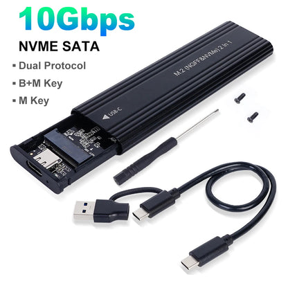 M2 SSD Case NVMe SATA Dual Protocol 10Gbps M.2 to USB Type C 3.1 Gen2 SSD Adapter NVME PCIE NGFF SATA SSD Disk Box SSD Enclosure