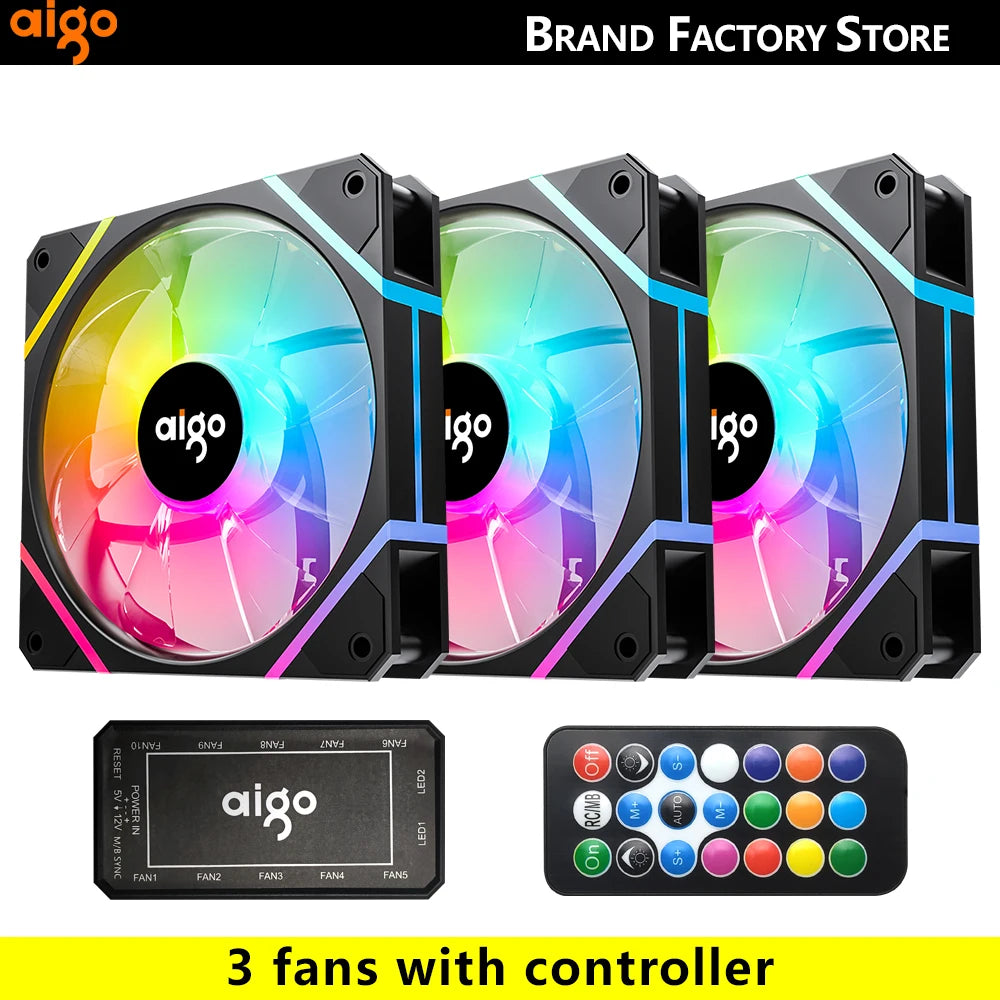 Aigo AM12 Rgb Fan Ventoinha PC Controladora 120mm Computer Case Fan Kit 6pin Water Cooler CPU Cooling Fans Argb 12cm Ventilador