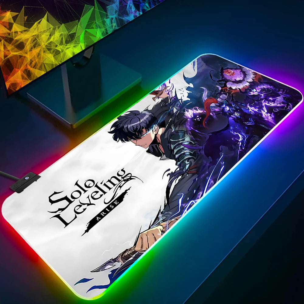 Solo Leveling Shadow King RGB Pc Gamer Keyboard Mouse Pad Mousepad LED Glowing Mouse Mats Rubber Gaming Computer Mausepad