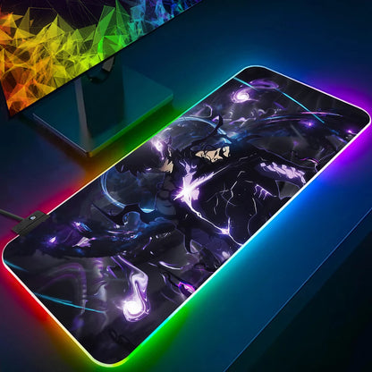 Solo Leveling Shadow King RGB Pc Gamer Keyboard Mouse Pad Mousepad LED Glowing Mouse Mats Rubber Gaming Computer Mausepad