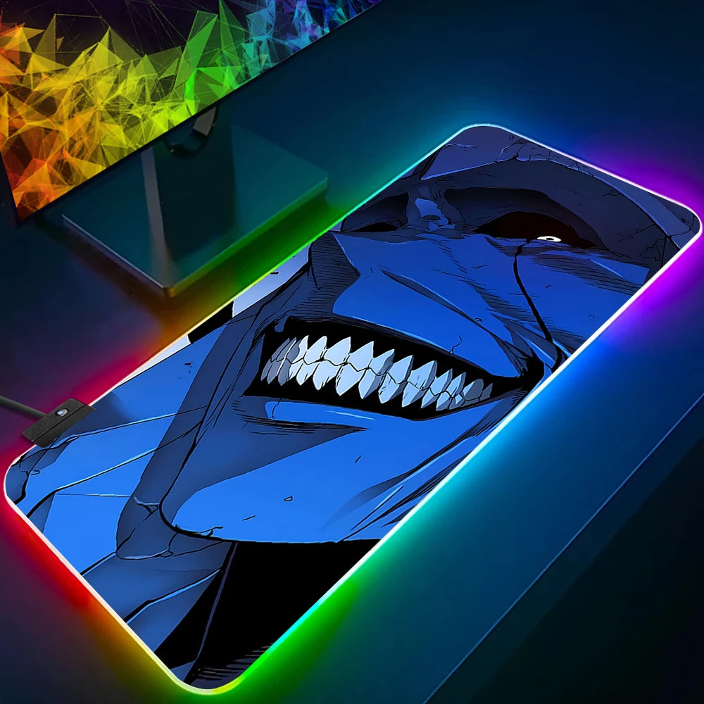 Solo Leveling Shadow King RGB Pc Gamer Keyboard Mouse Pad Mousepad LED Glowing Mouse Mats Rubber Gaming Computer Mausepad