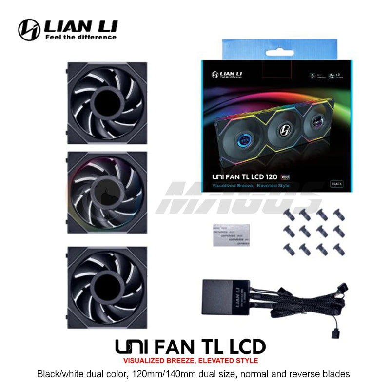 Lian Li LCD TL120 TL140 Forward/Reverse Computer Case Uni Fan, 1.6'' Monitor Display 400*400, 1 / 3 Pcs Pack, New Arrival