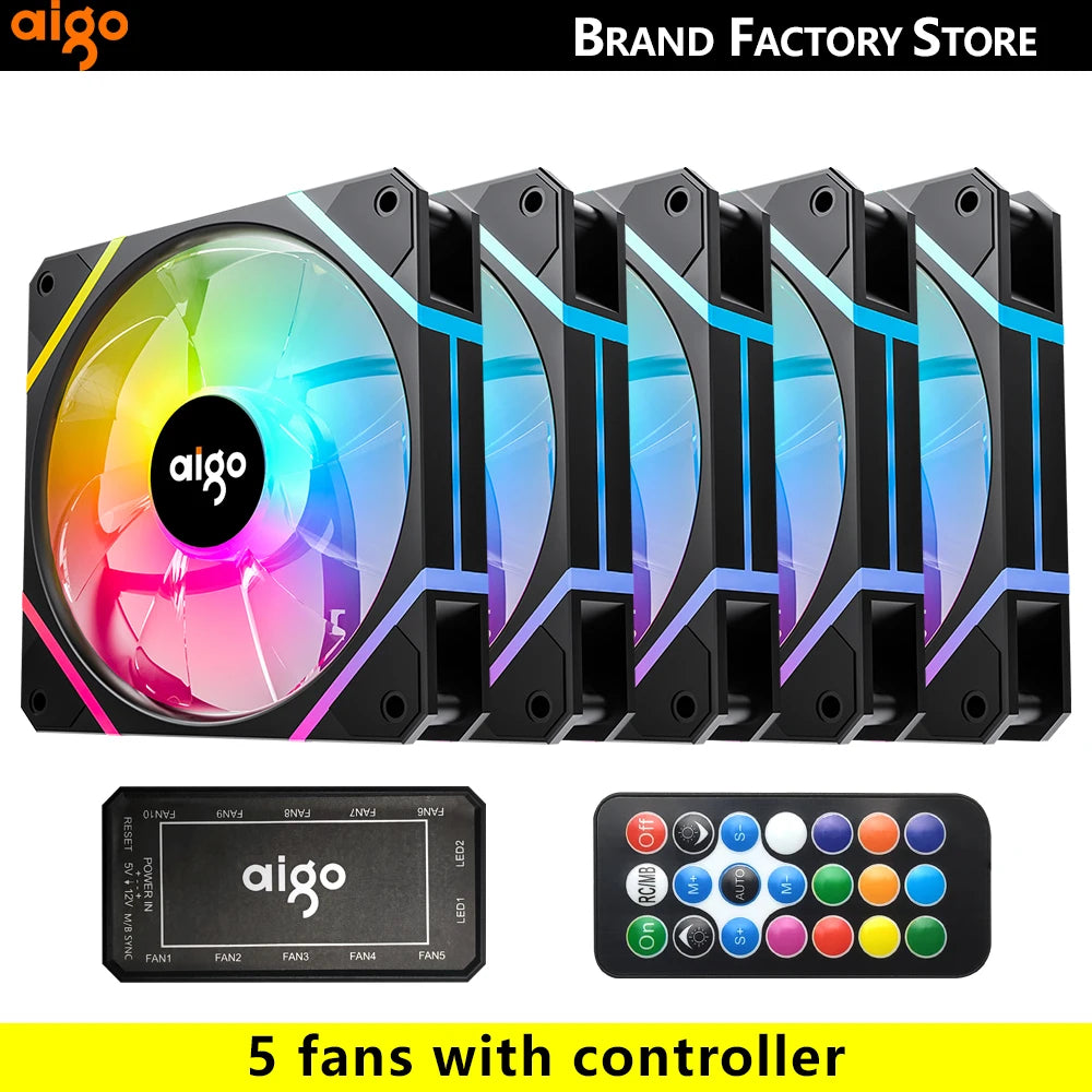 Aigo AM12 Rgb Fan Ventoinha PC Controladora 120mm Computer Case Fan Kit 6pin Water Cooler CPU Cooling Fans Argb 12cm Ventilador