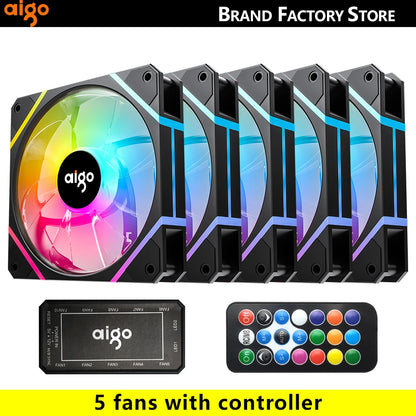 Aigo AM12 Rgb Fan Ventoinha PC Controladora 120mm Computer Case Fan Kit 6pin Water Cooler CPU Cooling Fans Argb 12cm Ventilador