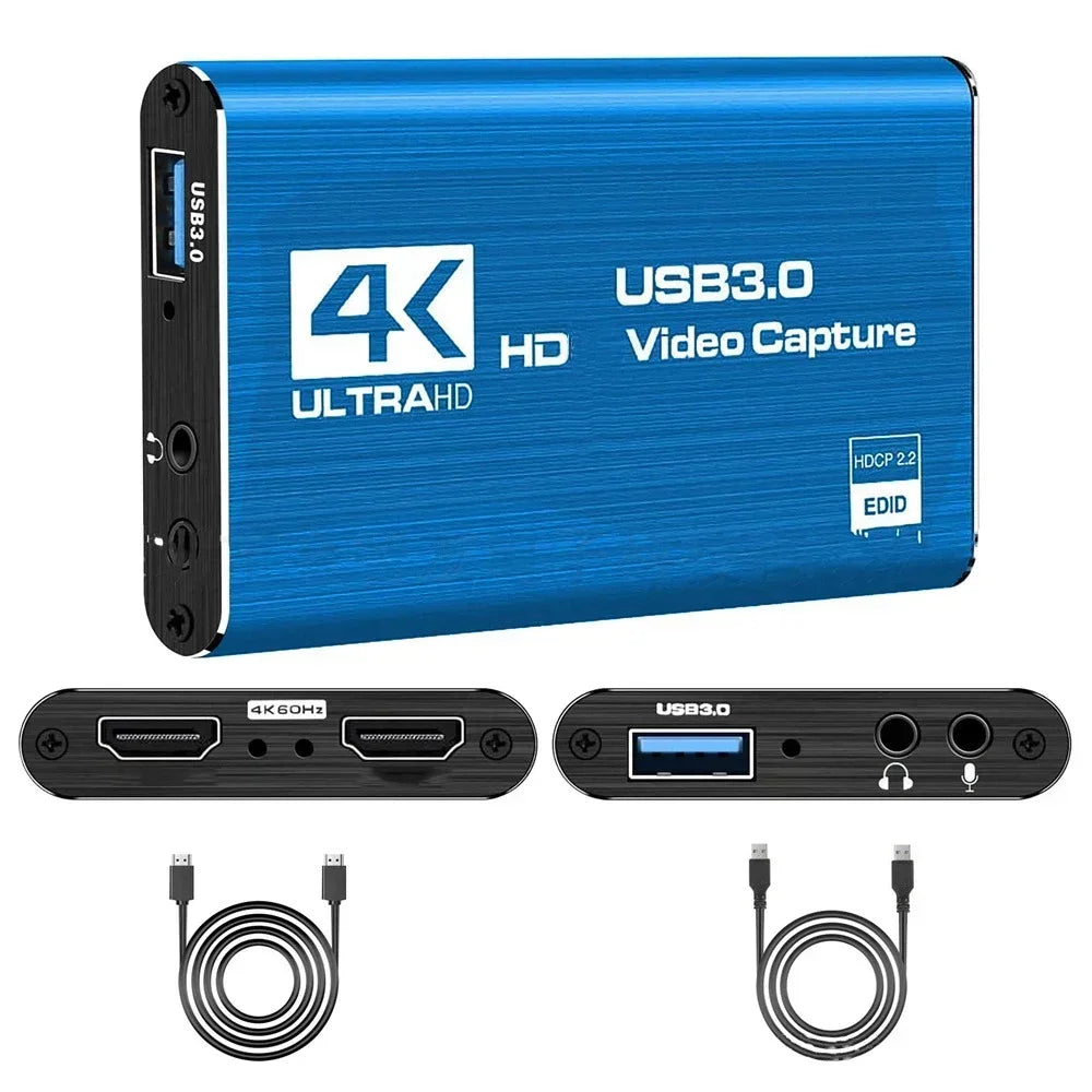 4K HDMI-Compatible USB 3.0 Video Capture Card 1080P 60FPS 60Hz Video Recorder Grabber for Game Recording Live Streaming