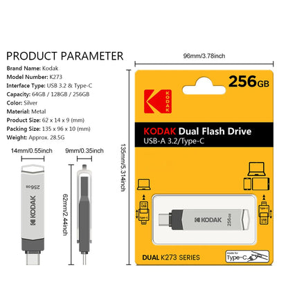 Kodak k273 high-speed USB flash drive 3.2 interface Type-C mobile phone computer dual-use 32GB64GB storage USB flash drive