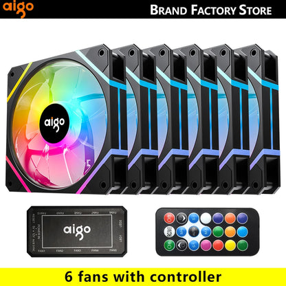 Aigo AM12 Rgb Fan Ventoinha PC Controladora 120mm Computer Case Fan Kit 6pin Water Cooler CPU Cooling Fans Argb 12cm Ventilador