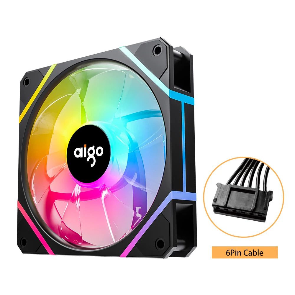 Aigo AM12 Rgb Fan Ventoinha PC Controladora 120mm Computer Case Fan Kit 6pin Water Cooler CPU Cooling Fans Argb 12cm Ventilador