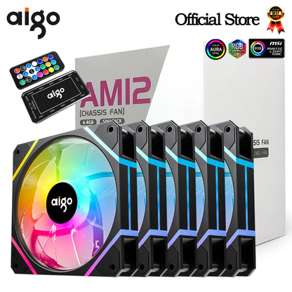 Aigo AM12 Rgb Fan Ventoinha PC Controladora 120mm Computer Case Fan Kit 6pin Water Cooler CPU Cooling Fans Argb 12cm Ventilador