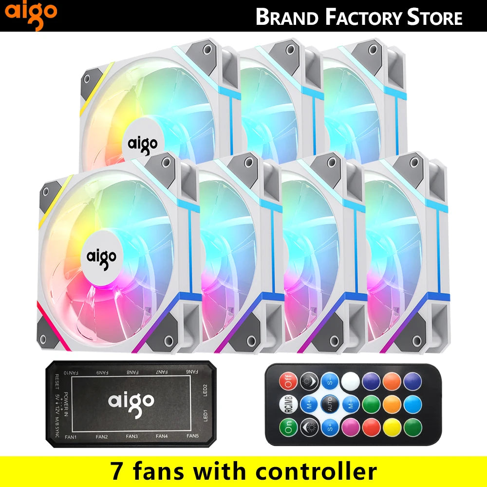 Aigo AM12 Rgb Fan Ventoinha PC Controladora 120mm Computer Case Fan Kit 6pin Water Cooler CPU Cooling Fans Argb 12cm Ventilador