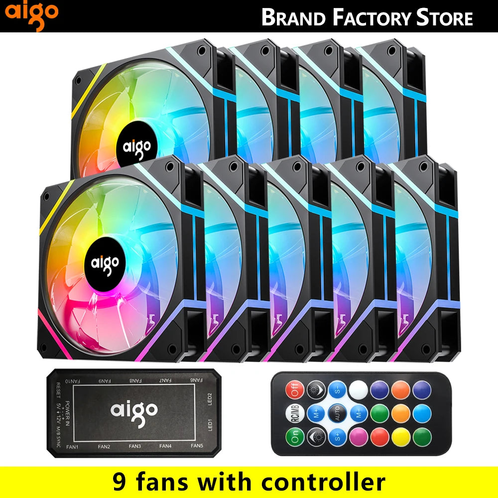 Aigo AM12 Rgb Fan Ventoinha PC Controladora 120mm Computer Case Fan Kit 6pin Water Cooler CPU Cooling Fans Argb 12cm Ventilador