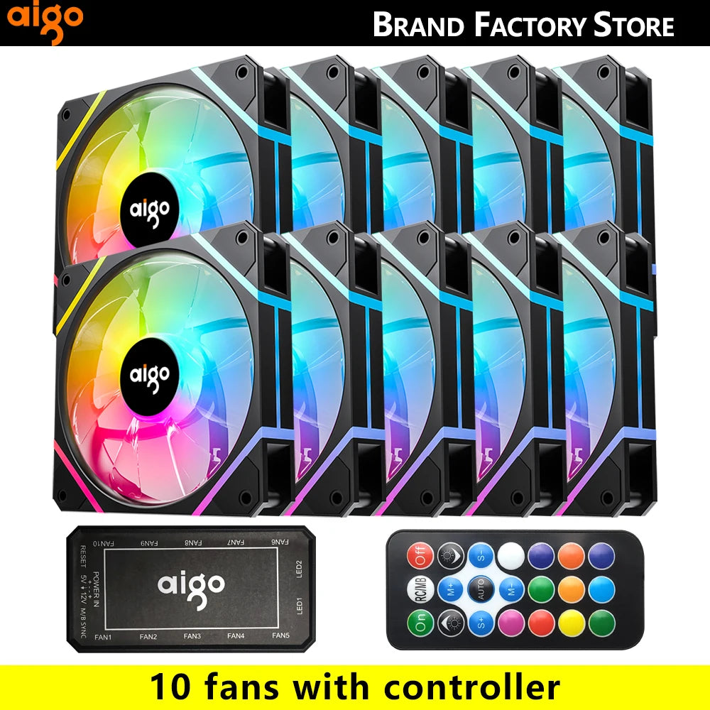 Aigo AM12 Rgb Fan Ventoinha PC Controladora 120mm Computer Case Fan Kit 6pin Water Cooler CPU Cooling Fans Argb 12cm Ventilador