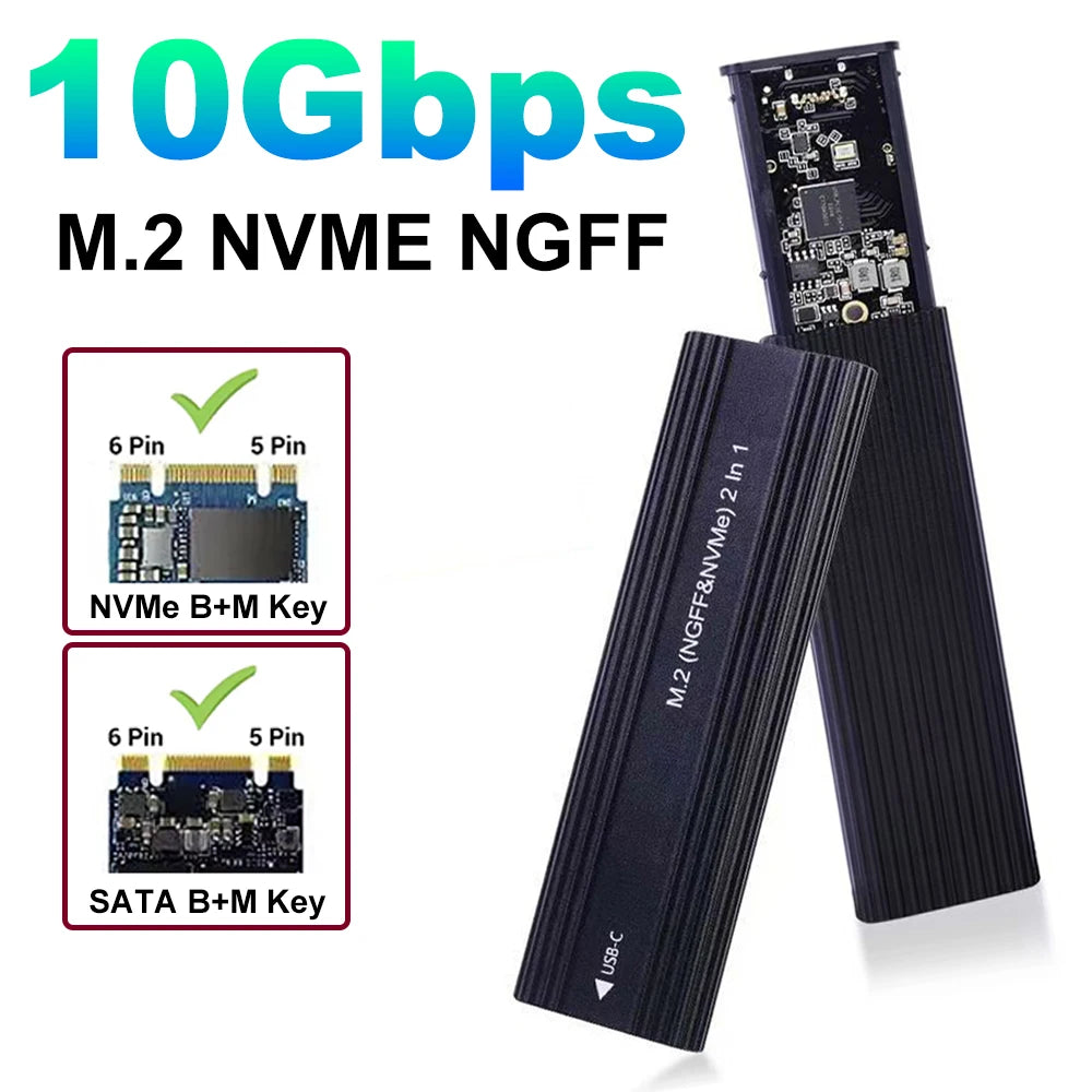 M2 SSD Case NVMe SATA Dual Protocol 10Gbps M.2 to USB Type C 3.1 Gen2 SSD Adapter NVME PCIE NGFF SATA SSD Disk Box SSD Enclosure