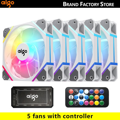 Aigo AM12 Rgb Fan Ventoinha PC Controladora 120mm Computer Case Fan Kit 6pin Water Cooler CPU Cooling Fans Argb 12cm Ventilador