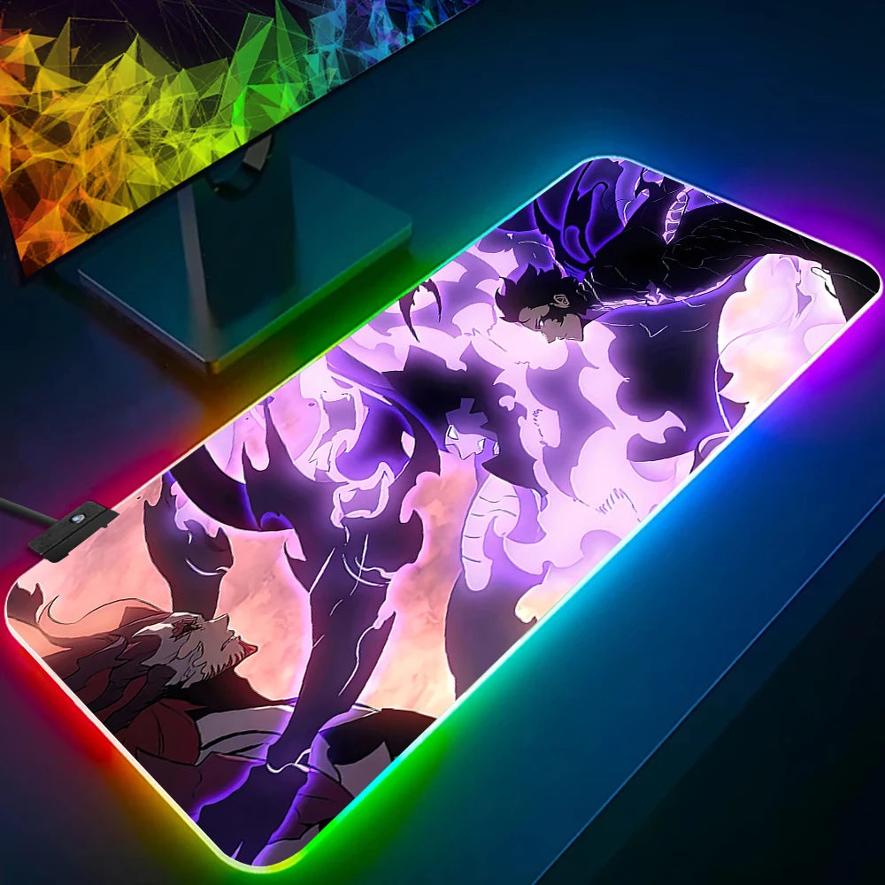 Solo Leveling Shadow King RGB Pc Gamer Keyboard Mouse Pad Mousepad LED Glowing Mouse Mats Rubber Gaming Computer Mausepad