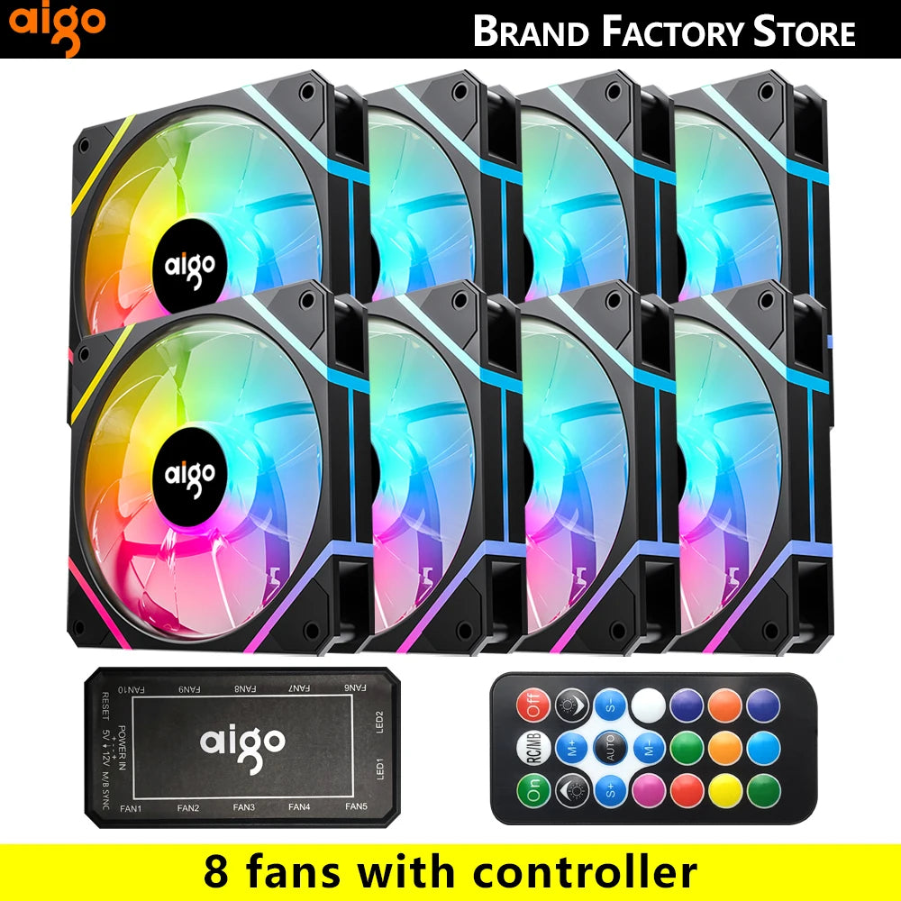 Aigo AM12 Rgb Fan Ventoinha PC Controladora 120mm Computer Case Fan Kit 6pin Water Cooler CPU Cooling Fans Argb 12cm Ventilador