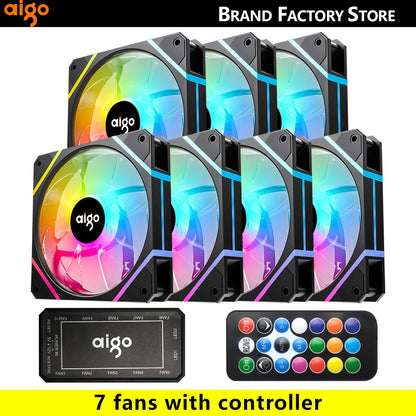 Aigo AM12 Rgb Fan Ventoinha PC Controladora 120mm Computer Case Fan Kit 6pin Water Cooler CPU Cooling Fans Argb 12cm Ventilador