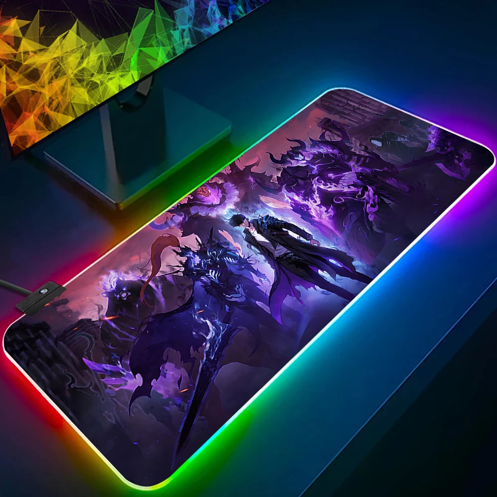 Solo Leveling Shadow King RGB Pc Gamer Keyboard Mouse Pad Mousepad LED Glowing Mouse Mats Rubber Gaming Computer Mausepad