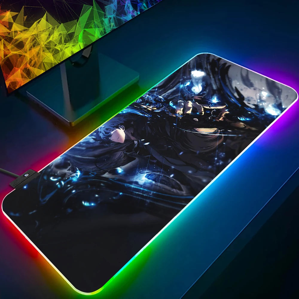 Solo Leveling Shadow King RGB Pc Gamer Keyboard Mouse Pad Mousepad LED Glowing Mouse Mats Rubber Gaming Computer Mausepad