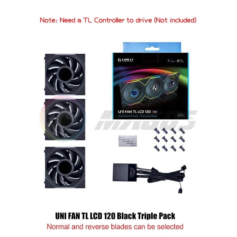 Lian Li LCD TL120 TL140 Forward/Reverse Computer Case Uni Fan, 1.6'' Monitor Display 400*400, 1 / 3 Pcs Pack, New Arrival