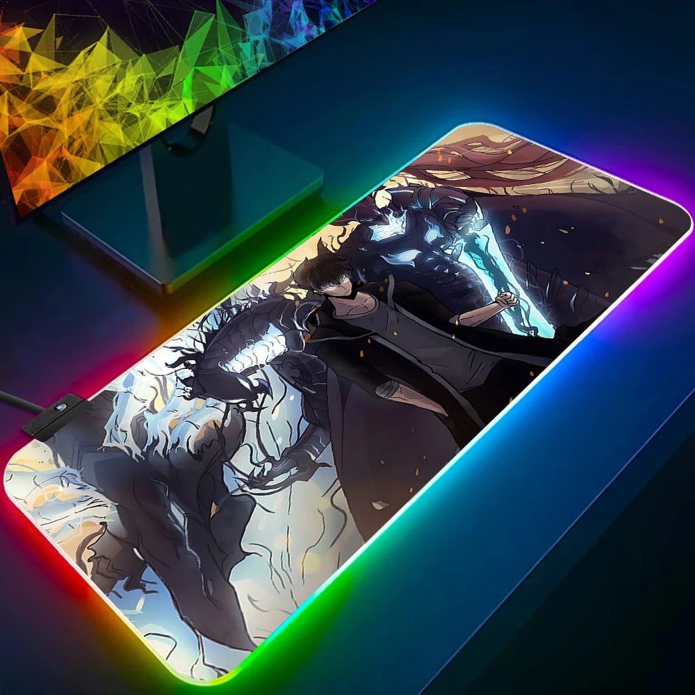 Solo Leveling Shadow King RGB Pc Gamer Keyboard Mouse Pad Mousepad LED Glowing Mouse Mats Rubber Gaming Computer Mausepad