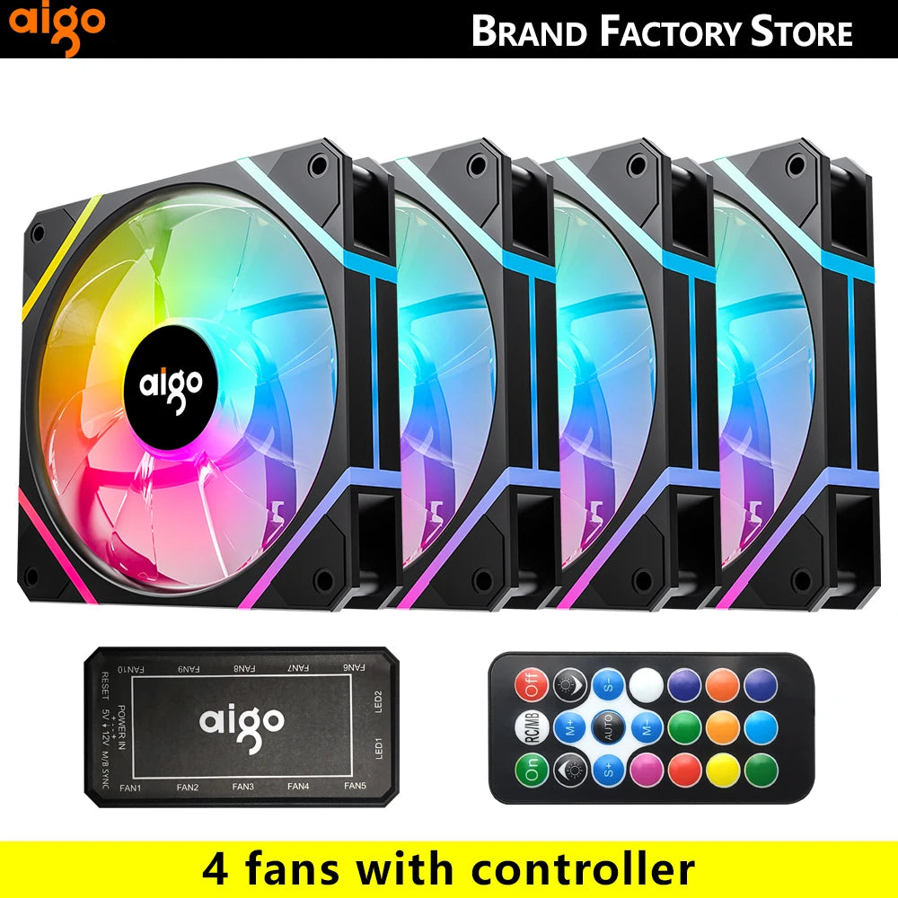 Aigo AM12 Rgb Fan Ventoinha PC Controladora 120mm Computer Case Fan Kit 6pin Water Cooler CPU Cooling Fans Argb 12cm Ventilador