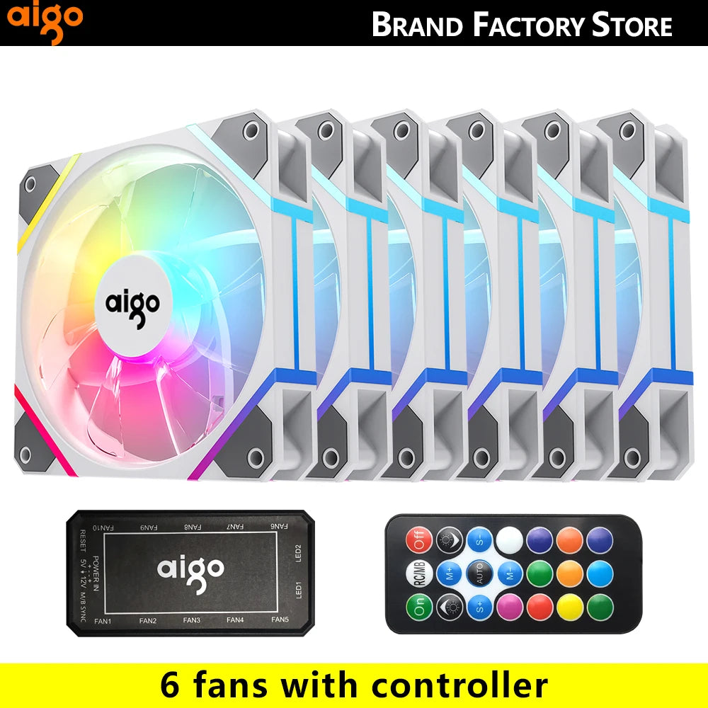 Aigo AM12 Rgb Fan Ventoinha PC Controladora 120mm Computer Case Fan Kit 6pin Water Cooler CPU Cooling Fans Argb 12cm Ventilador