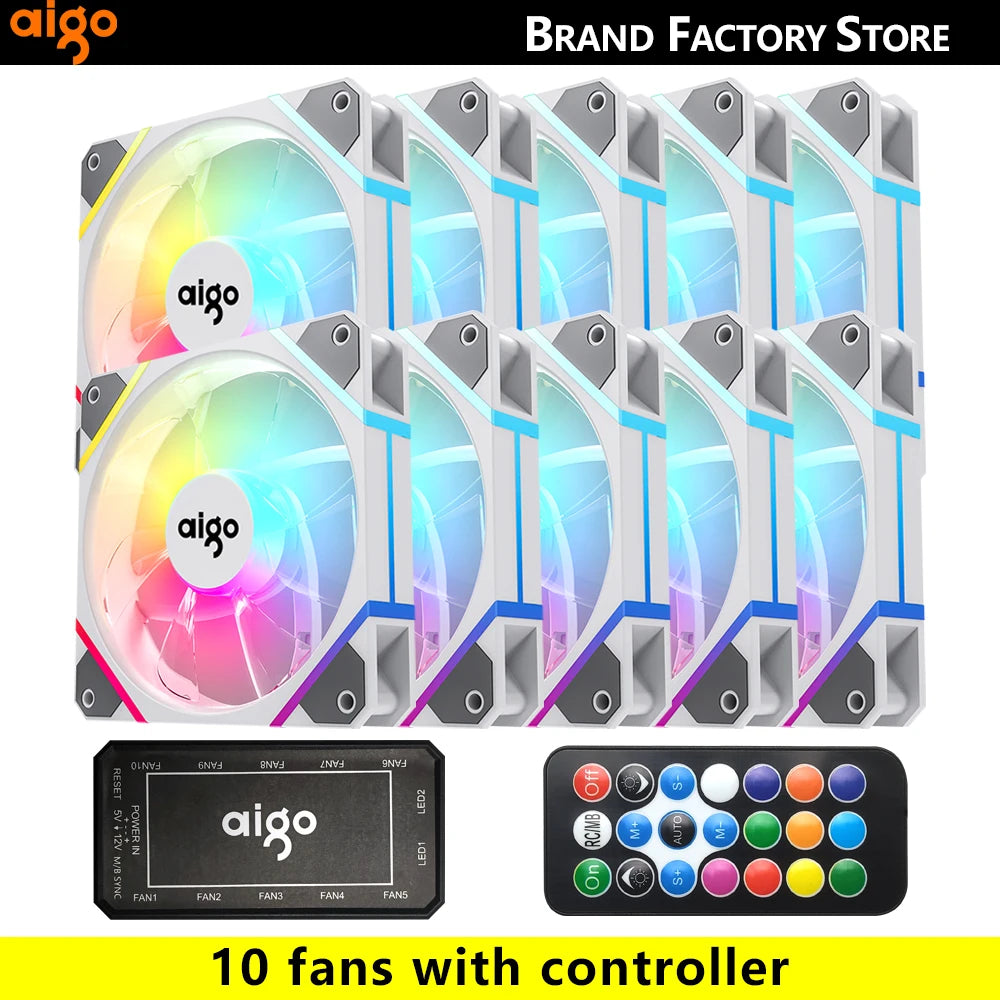 Aigo AM12 Rgb Fan Ventoinha PC Controladora 120mm Computer Case Fan Kit 6pin Water Cooler CPU Cooling Fans Argb 12cm Ventilador