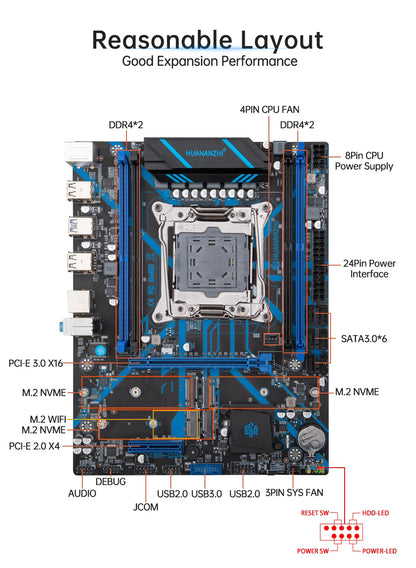 HUANANZHI X99 QD4 LGA 2011-3 XEON X99 Motherboard Intel E5 2640 2666 2670 2696 V3 V4 support DDR4 RECC NON-ECC Memory NVME SATA