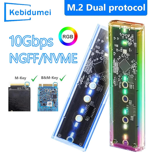 RGB M.2 NVME PCIe NGFF SATA Dual Protocol SSD Case Clear USB Type C 10Gbps PCI-E M2 SSD External Enclosure Hard M/B Key Disk Box