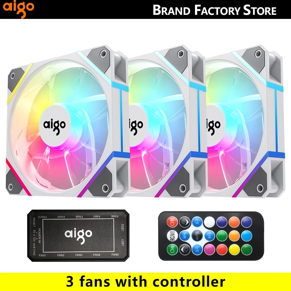 Aigo AM12 Rgb Fan Ventoinha PC Controladora 120mm Computer Case Fan Kit 6pin Water Cooler CPU Cooling Fans Argb 12cm Ventilador