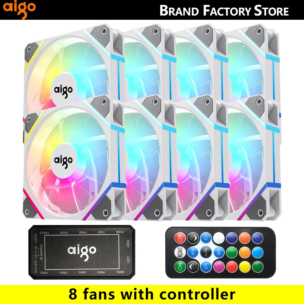 Aigo AM12 Rgb Fan Ventoinha PC Controladora 120mm Computer Case Fan Kit 6pin Water Cooler CPU Cooling Fans Argb 12cm Ventilador