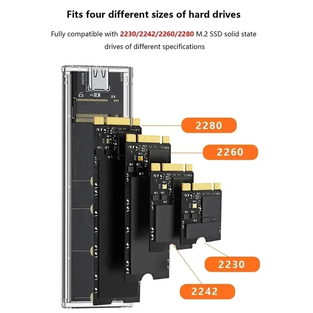RGB M.2 NVME PCIe NGFF SATA Dual Protocol SSD Case Clear USB Type C 10Gbps PCI-E M2 SSD External Enclosure Hard M/B Key Disk Box