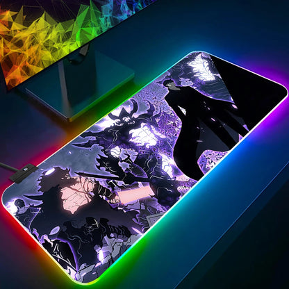 Solo Leveling Shadow King RGB Pc Gamer Keyboard Mouse Pad Mousepad LED Glowing Mouse Mats Rubber Gaming Computer Mausepad